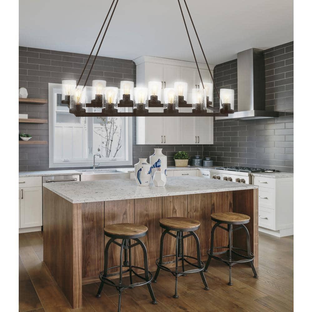 JONATHAN Y JYL7555A Coronet 45.5" 12-Light Seeded Glass/Iron Rustic Farmhouse Rectangular LED Candelier, Industrial, Vintage for living room, dinning room, bedroom Bulb Included, Oil Rubbed Bronze