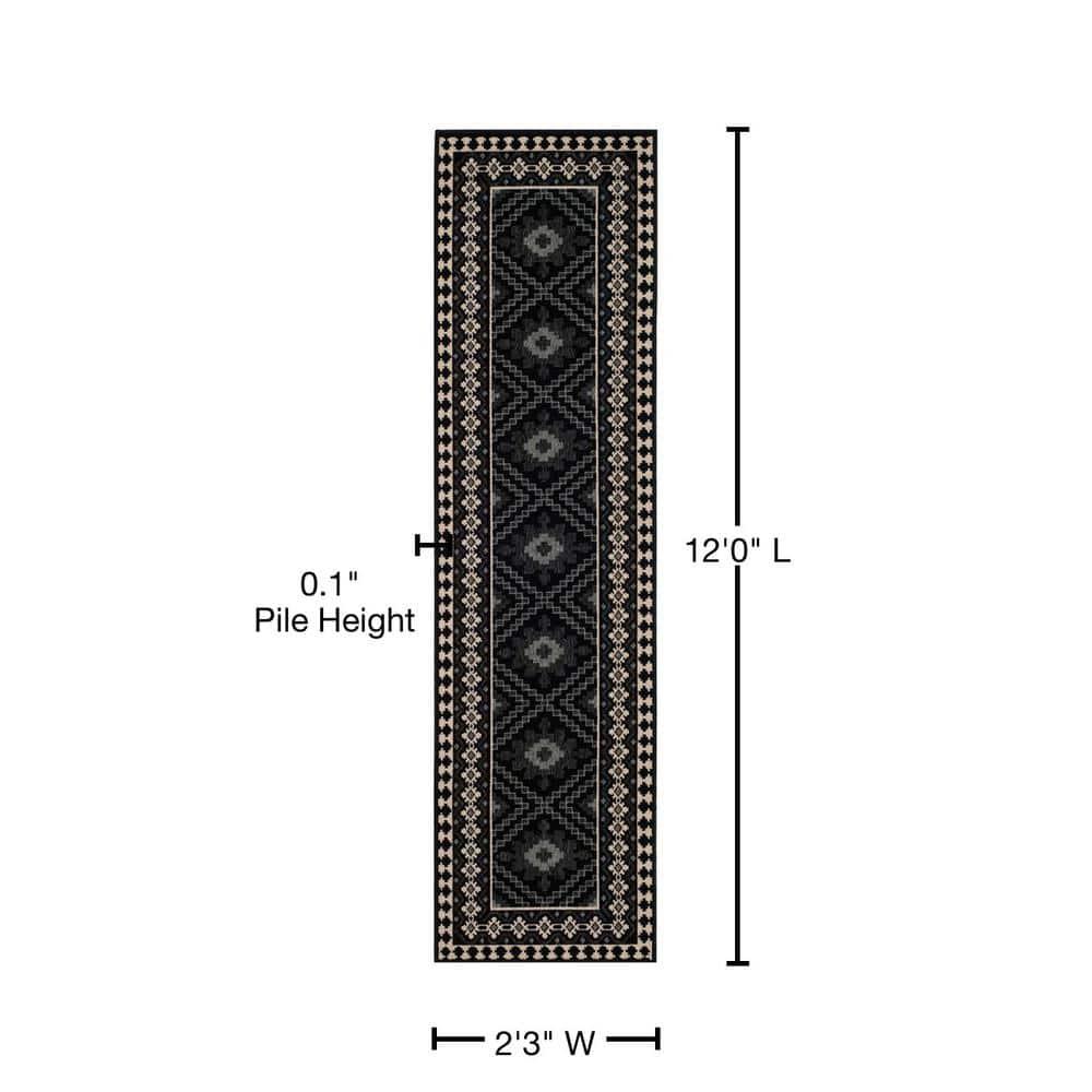 Veranda VER099 Power Loomed Indoor/Outdoor Runner Rug - Black/Creme - 2'3"x12' - Safavieh.