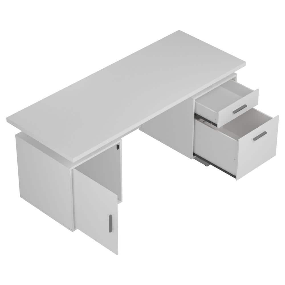 Lawtey 2 Drawer Office Desk White High Gloss - Coaster: Modern Home Office Furniture with File Storage