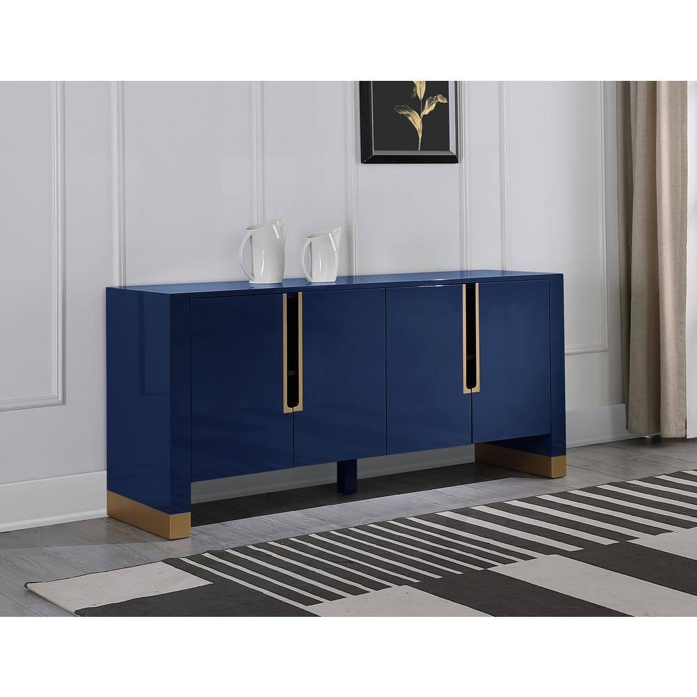 Best Master Furniture Akantha 68" Wood Sideboard with Gold Accents in Blue