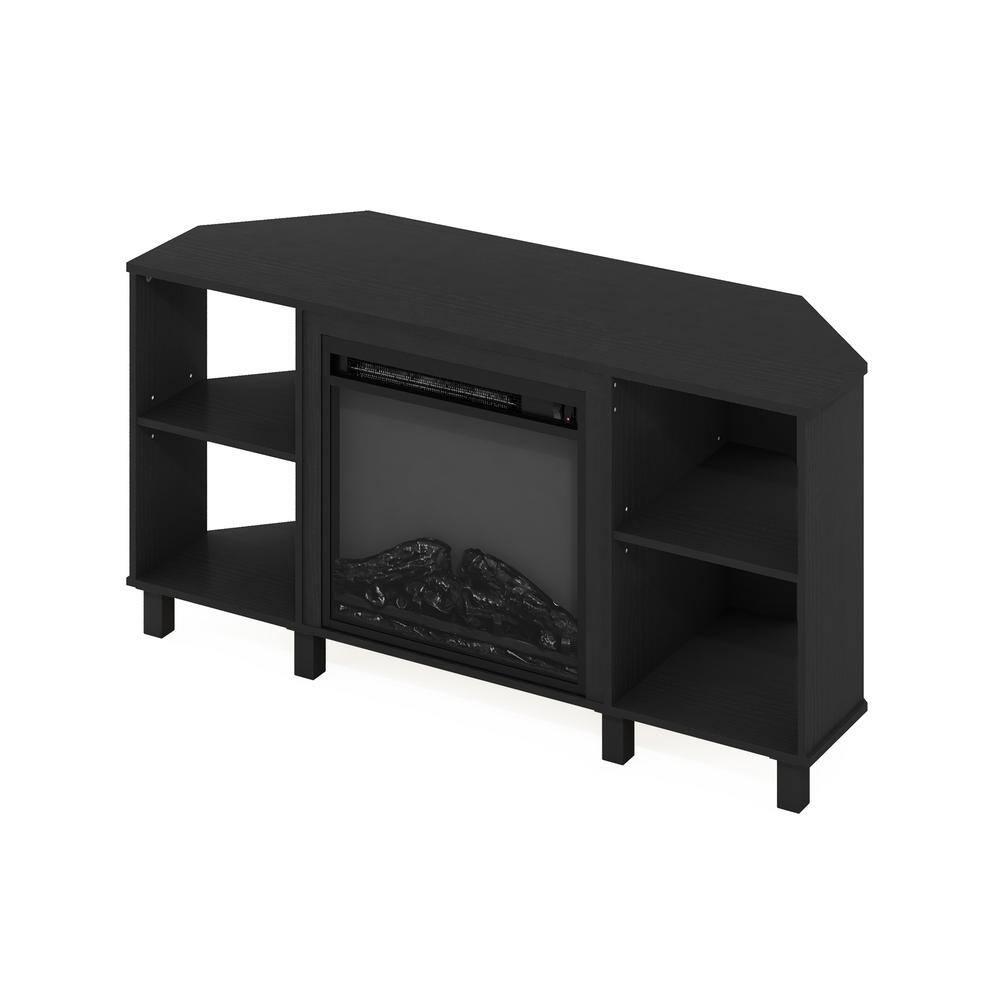 Furinno Corner Fireplace TV Stand Entertainment Console W/4 Open Storage Compartments for TV up to 55",Americano