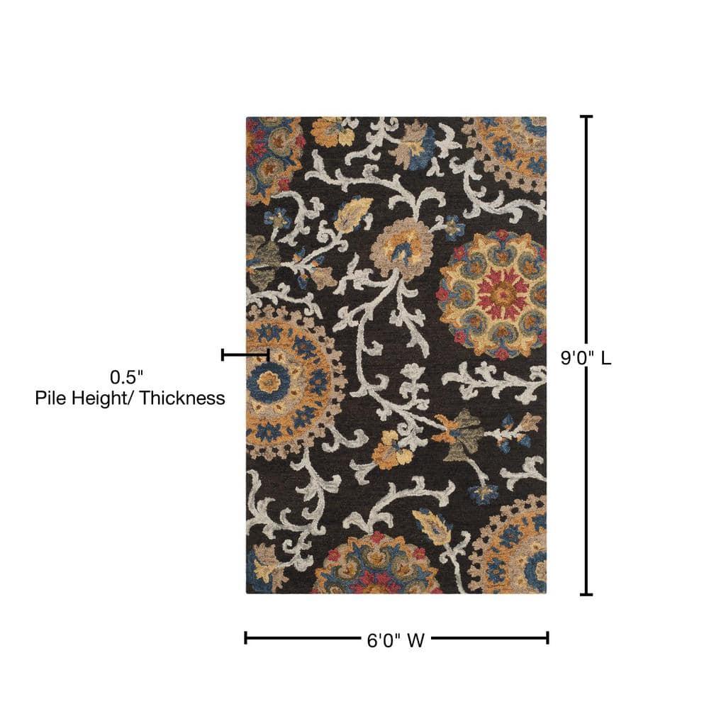 Blossom BLM401 Hand Tufted Area Rug - Charcoal/Multi - 6'x9' - Safavieh.