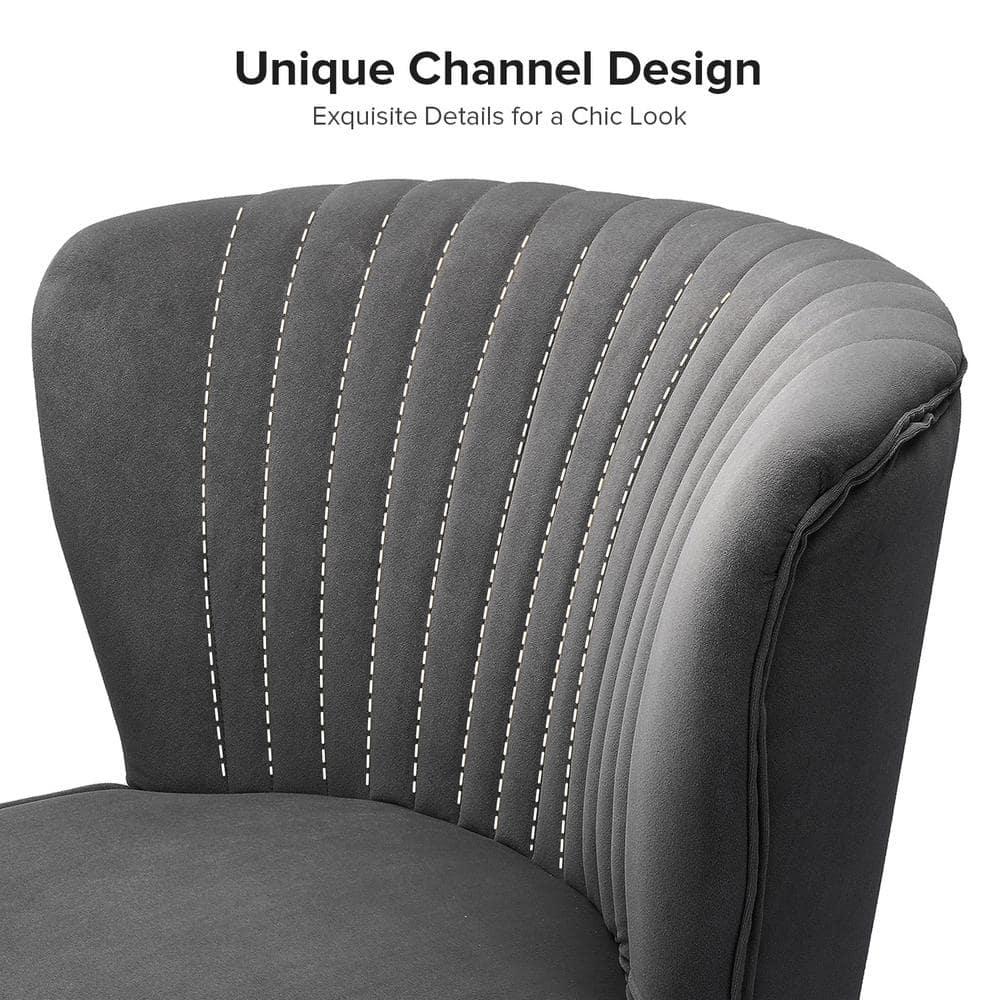 Makeup Vanity Table Chair Upholstered Wingback Accent Slipper Chair Side Armless Sofa Tufted Back Dining Home Living Room Bedroom Grey