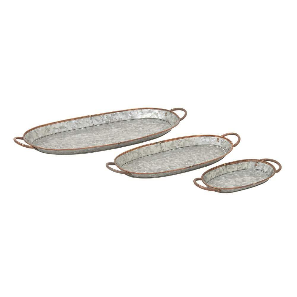 DecMode 14", 22", 28"W Gray Metal Galvanized Tray, 3-Pieces