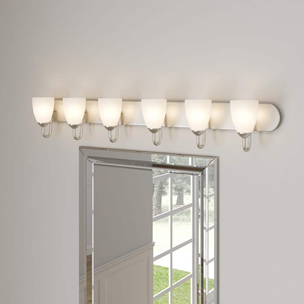 Progress Lighting Gather 6-Light Bath Bracket, Brushed Nickel, Etched Glass Shades