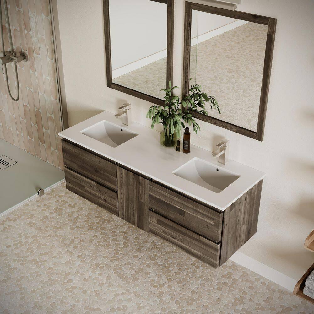 Fresca Formosa 60" Wall Mount Floating Double Sink Modern Bathroom Vanity with Top, Sinks and Mirrors - Faucets Not Included