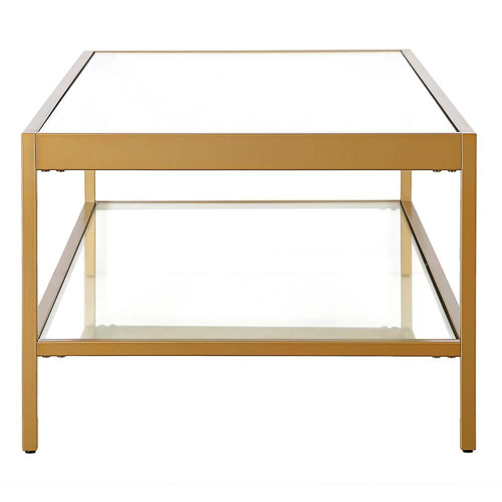Evelyn&Zoe Alexis 54" Wide Rectangular Coffee Table, Brass