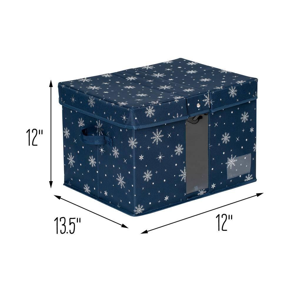 Honey-Can-Do Deluxe Polyester Holiday Décor Storage Box, Navy Snowflake