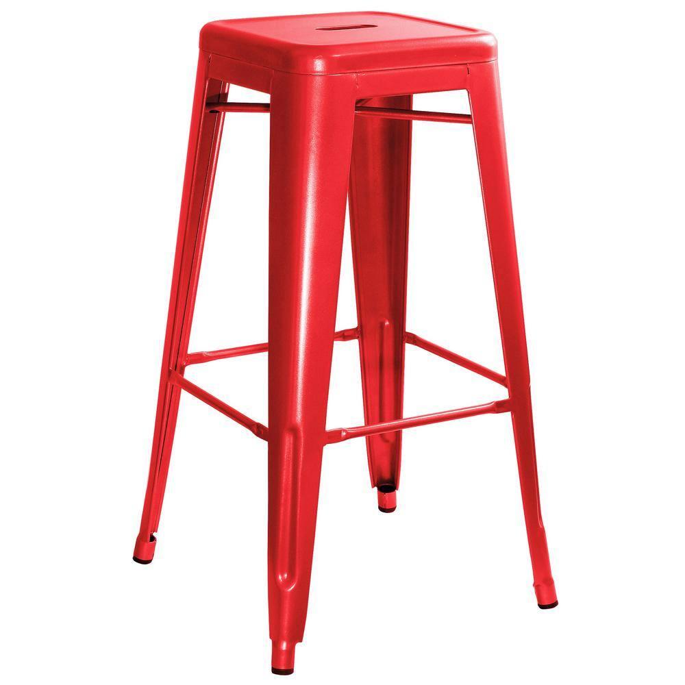 30 in. Loft Red Metal Bar Stool - 3 Piece