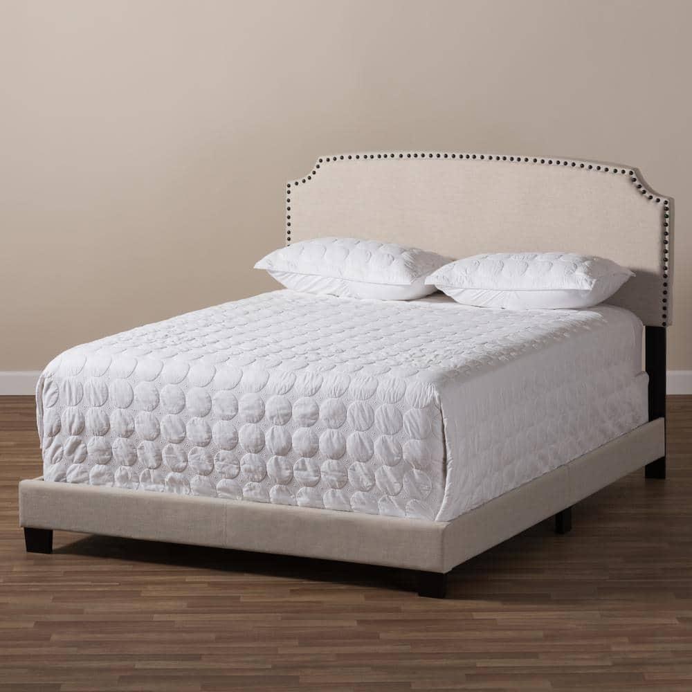 Baxton Studio Full Odette Modern and Contemporary Fabric Upholstered Bed Light Beige : Hardwood Frame, Polyester Fill