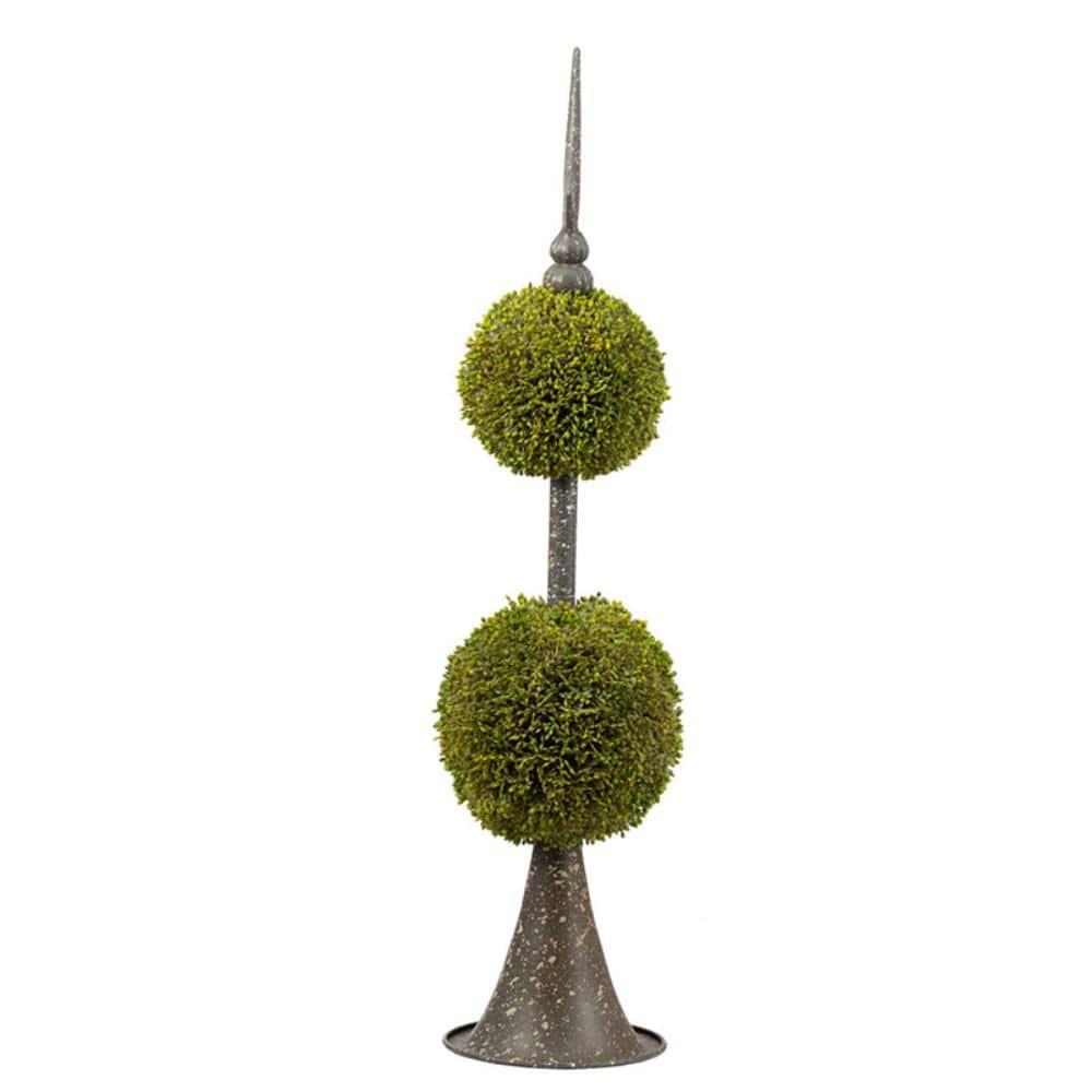 A&B Home Boxwood Ball Topiary with Metal Finial Stand Double Sphere 26 Inch Tall Indoor Outdoor House Decoration