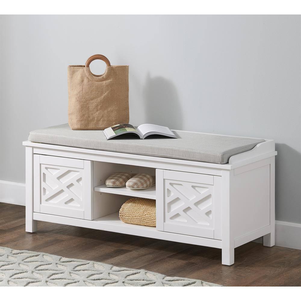 Alaterre Furniture Coventry 45 in. Pine Wood Storage Bench with Cushion, Entryway Organization & Decoration, 3 Adjustable/Removable Cubbies, Dove Gray and White