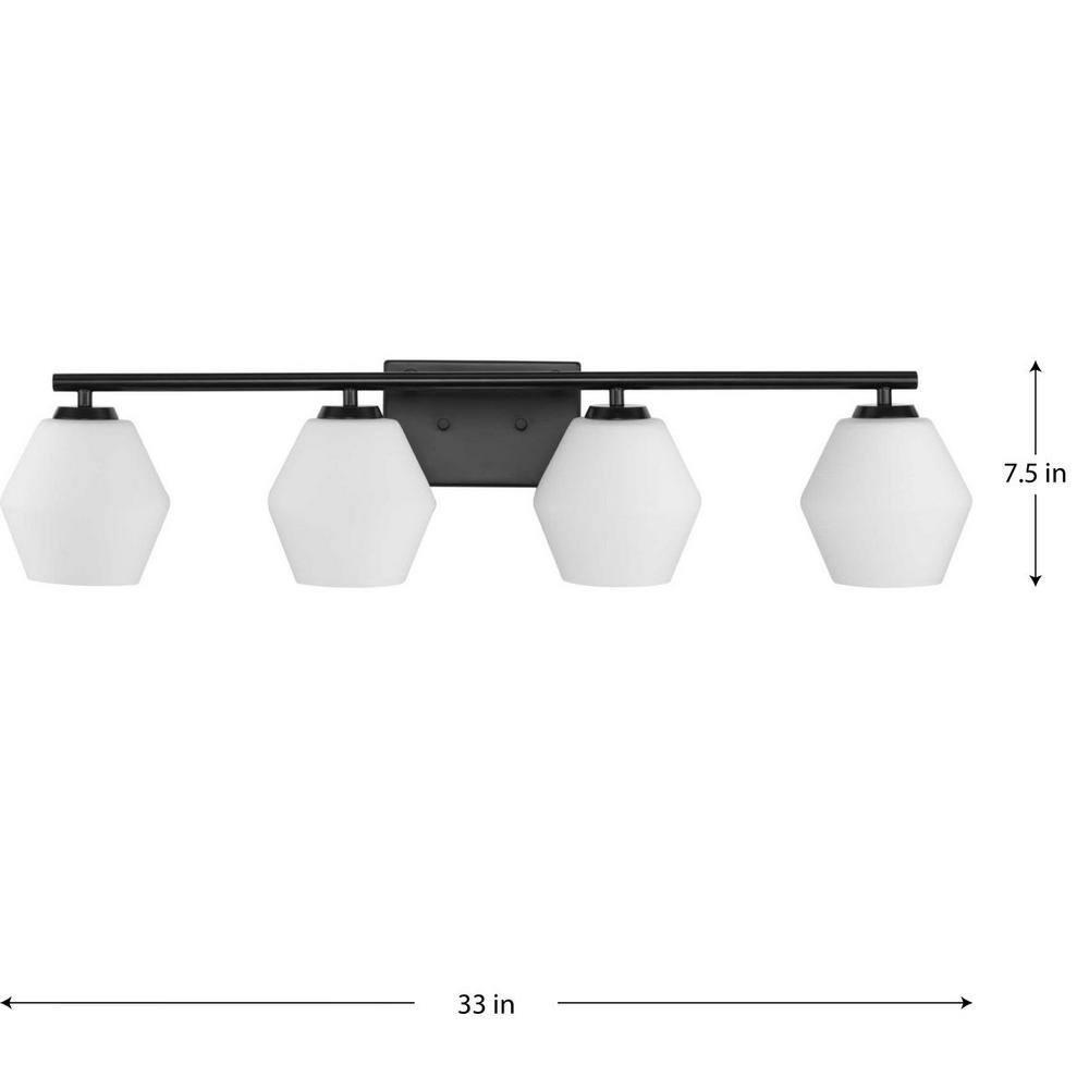 Progress Lighting Copeland 4-Light Vanity Light, Matte Black, Opal Glass Shades