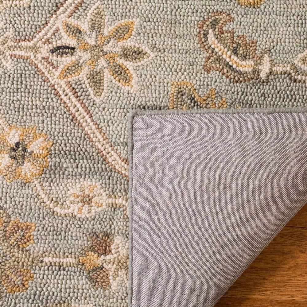 SAFAVIEH Blossom Constantine Floral Traditional Wool Area Rug, Slate/Beige, 6' x 6' Round
