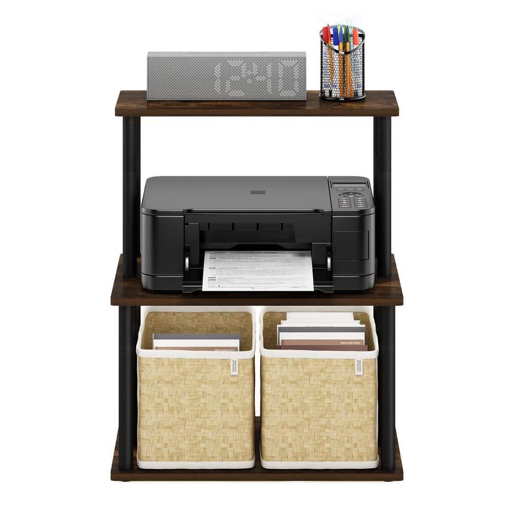 Furinno Turn-N-Tube 3-Tier Toolless Multipurpose Printer Stand Display Storage Shelf, Amber Pine/Black
