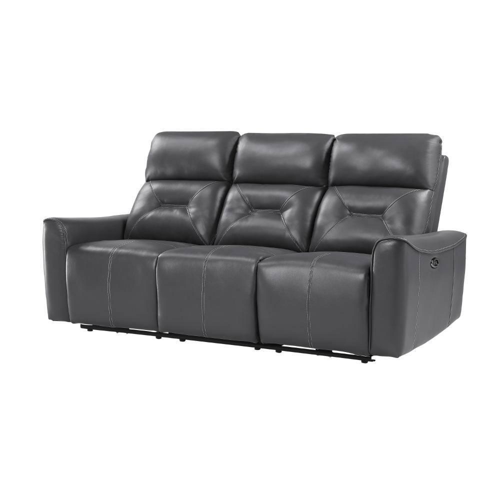 Well 82 Inch Power Double Recliner Sofa, Dark Gray Faux Leather, Wood