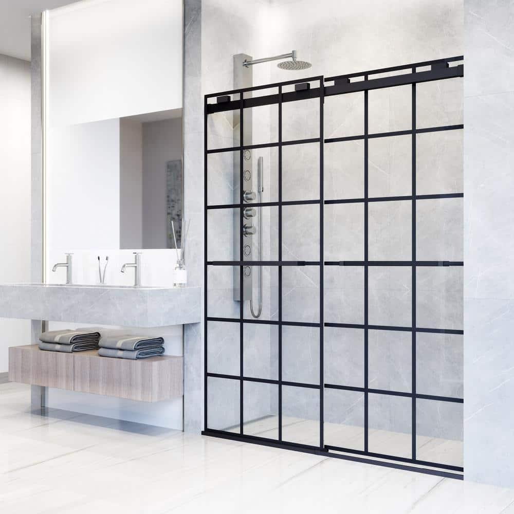 Houston 56-60" W x 76" H Double Sliding Frameless Shower Door with 3/8" Grid Clear Glass