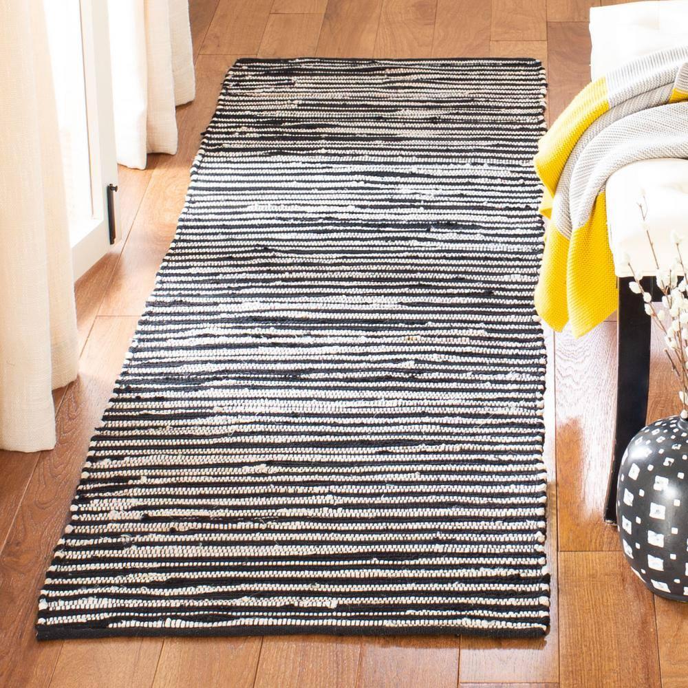 Rag Rug RAR130 Hand Woven Indoor Runner Rug - Black/Multi - 2'3"x8' - Safavieh.