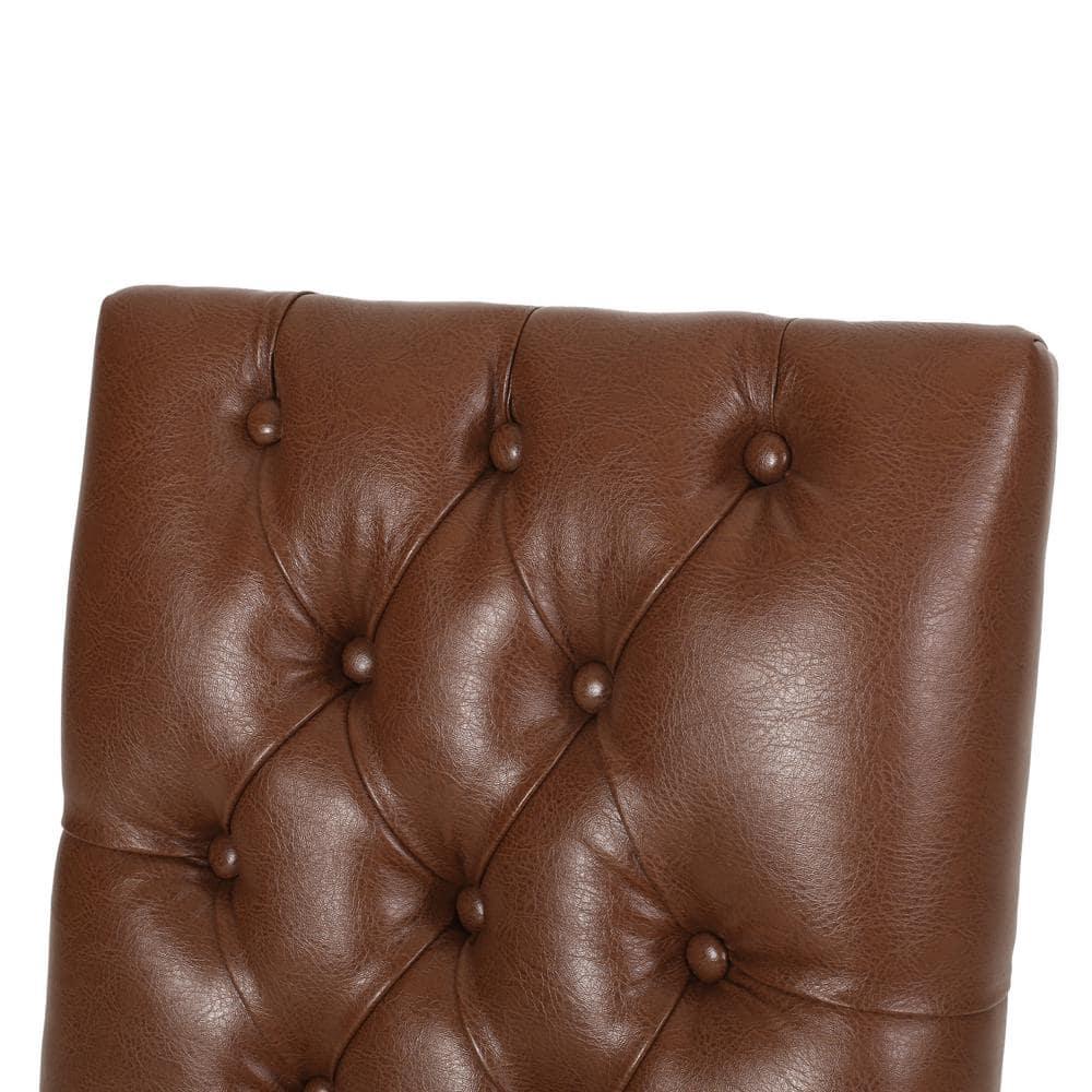 Noble House Uintah Contemporary Faux Leather Dining Chairs, Set of 2, Cognac Brown