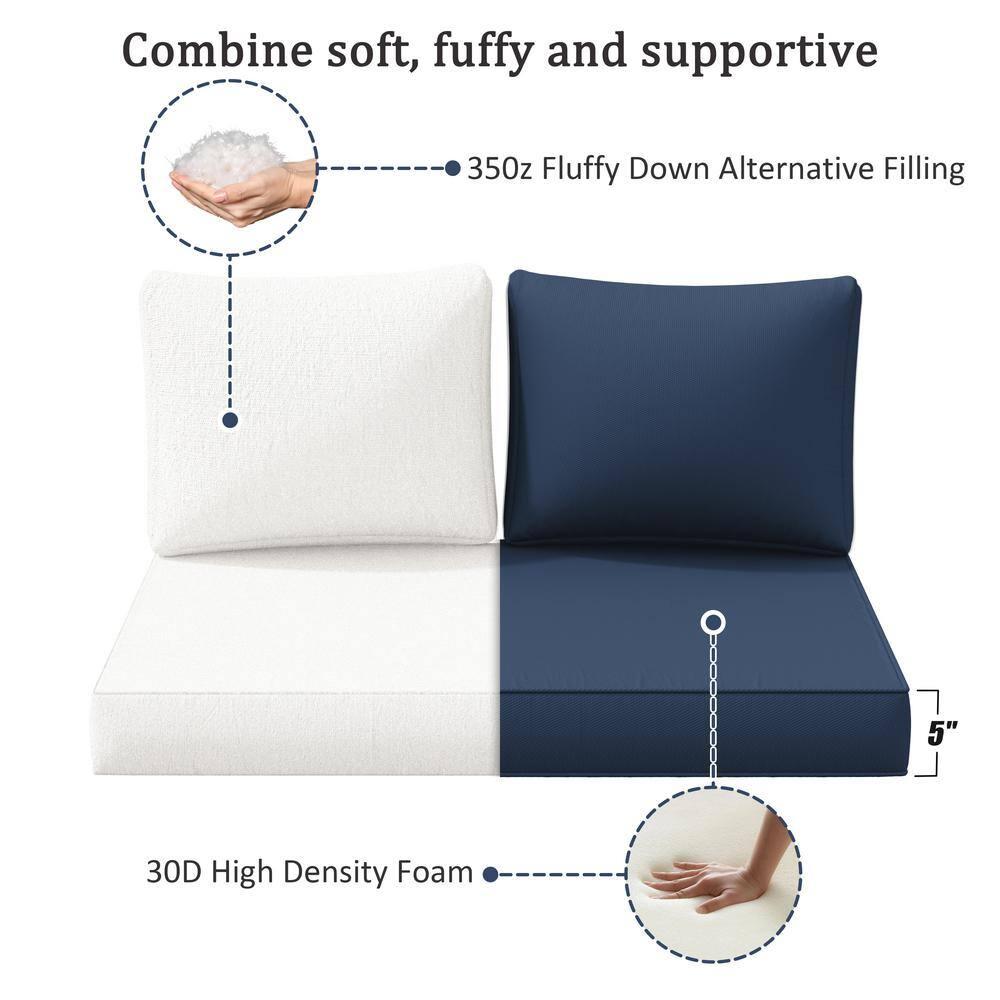 Outdoor Loveseat Cushion, Waterproof Fade & Tear Resistant Seat and Backrest Cushion Set for Patio Furniture,46x24 Inch, Navy