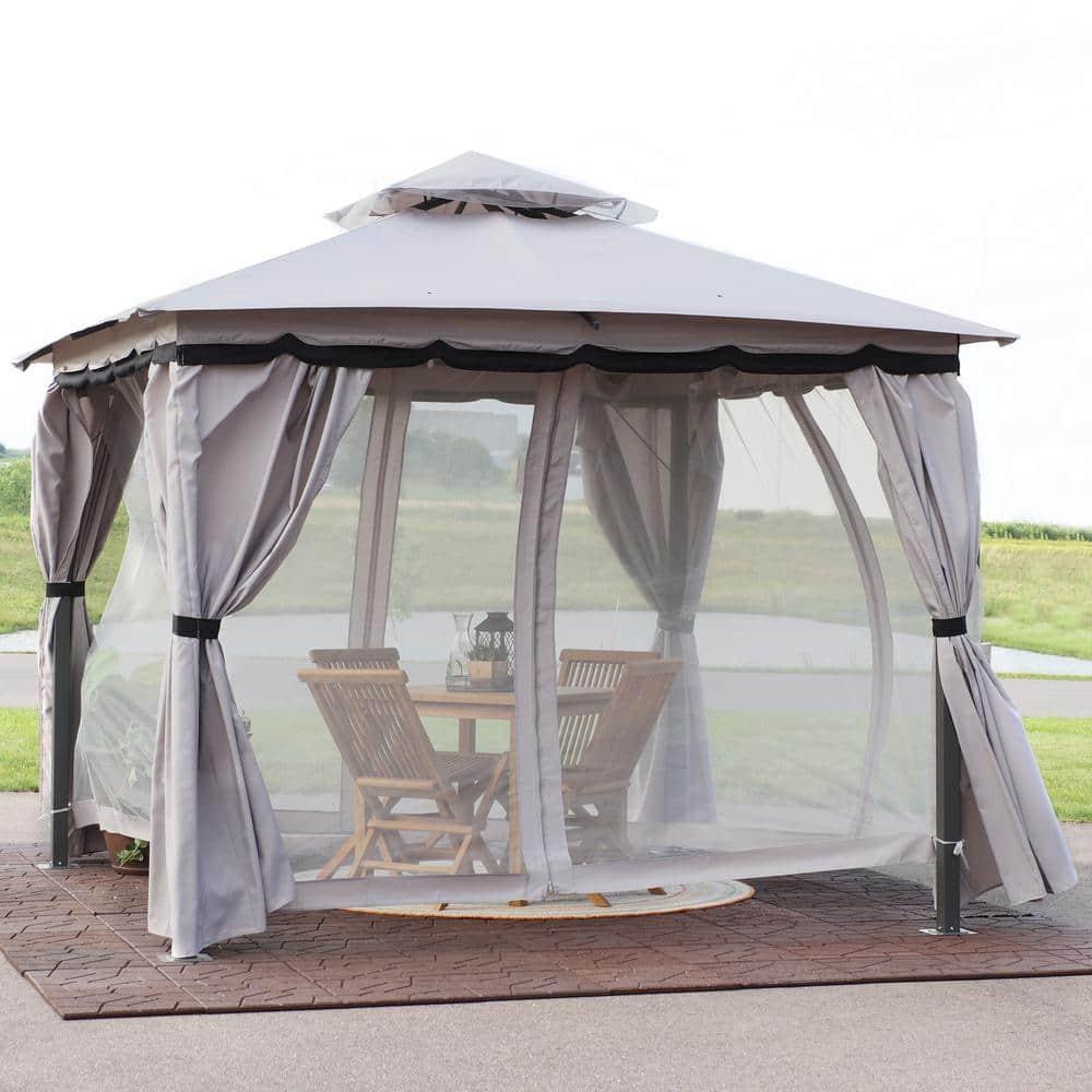 Sunnydaze Soft Top Rectangle Patio Gazebo with Screens and Privacy Walls for Backyard, Garden or Deck - Gray
