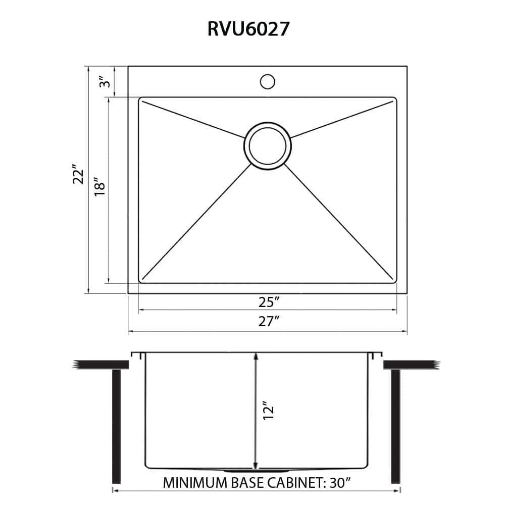 22 x 12 in. Topmount Laundry Deep Utility Sink with 16 Gauge Stainless Steel