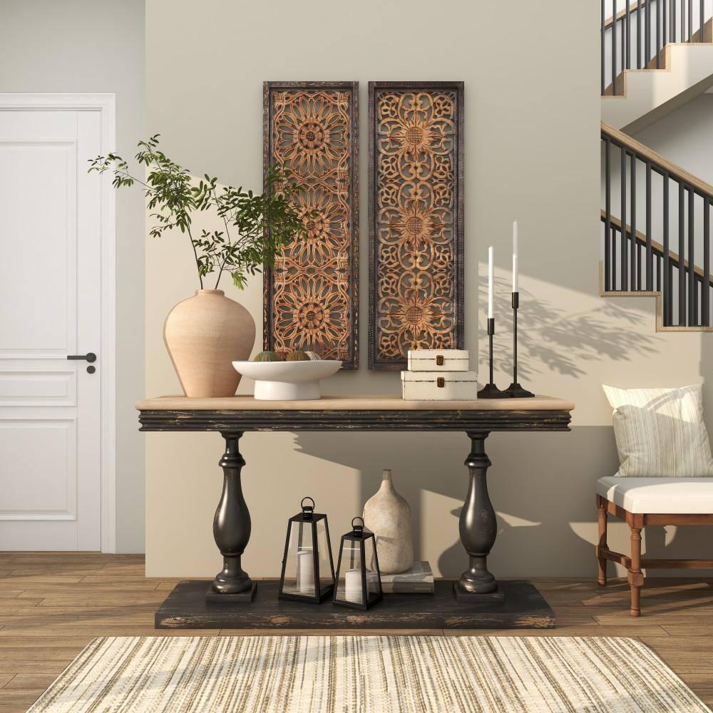 Vintage Wood Console Table Black - Olivia & May: Sturdy Foyer Table, Fixed Shelf
