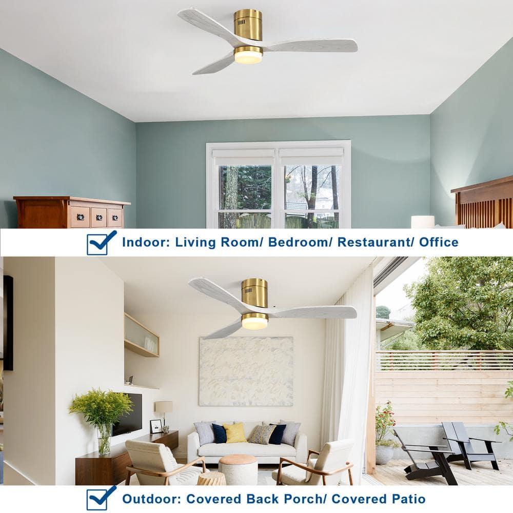 52" Modern Ceiling Fan without Light, Remote Control and Reversible DC Motor Included White with Light Wood-grain