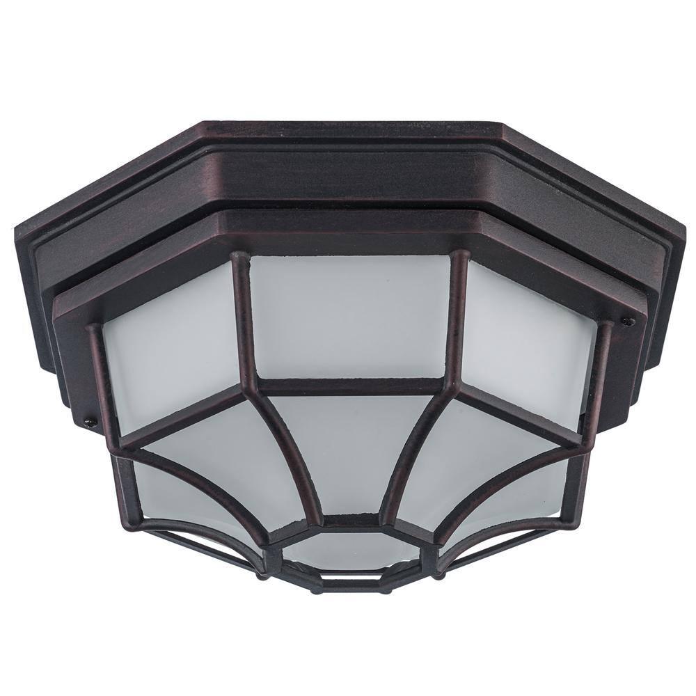 Trans Globe Lighting 40582 Wagon Wheel 1 Light Outdoor Flush Mount Ceiling Fixture - Rust