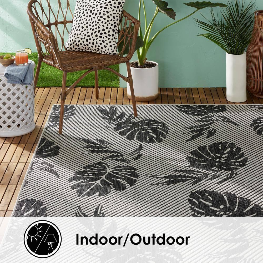 Tommy Bahama Palm Coastal Indoor/Outdoor Area Rug, Charcoal Gray