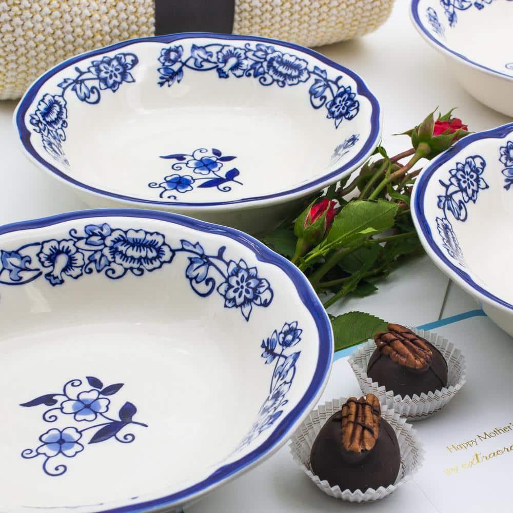 Euro Ceramica Blue Garden 16-Piece Hand-Painted Dinnerware Set- New