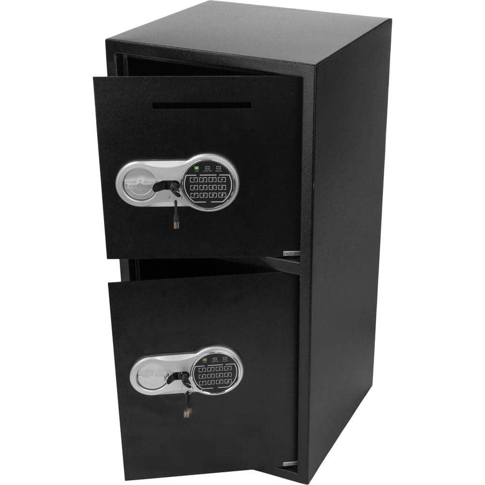 Black Steel Dual Compartment Electronic Safe Deposit Box