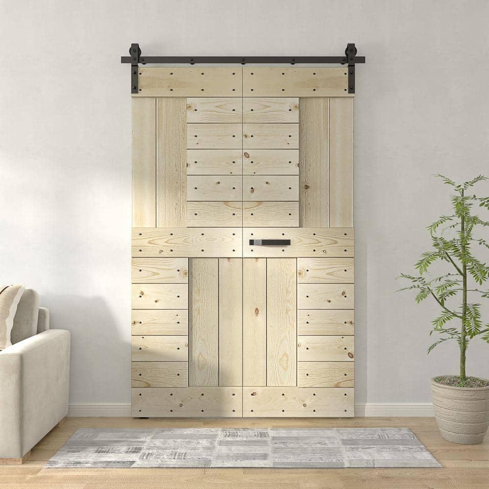 Coast Sequoia Inc Coast Sequoia 30in./36in./48in./60in./72in. x 84in. Embossing Pine Wood Bi-Fold Barn Door With Sliding Hardware Kit 30in.x84in. -