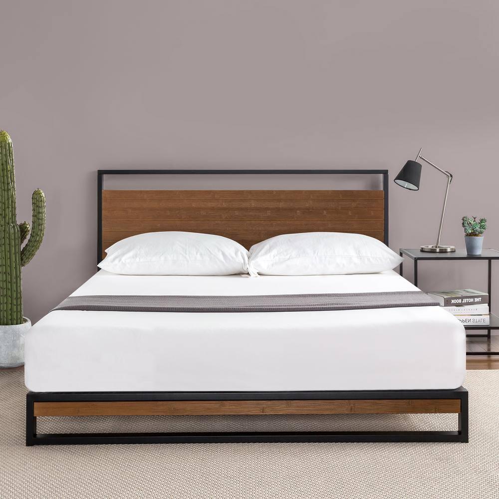 Zinus Suzanne Metal and Wood Platform Bed with Headboard / Box Spring Optional / Wood Slat Support, Full