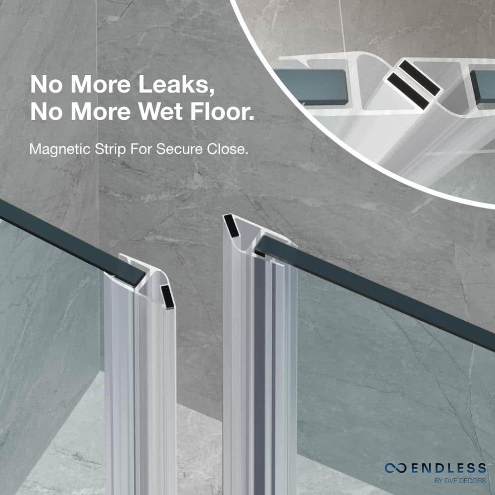 OVE Decors Endless PA05A0100 Pasadena, Buttress Alcove Frameless Shower Door, 57 13/16 to 59 13/16 in. W x 72 in. H, in Chrome