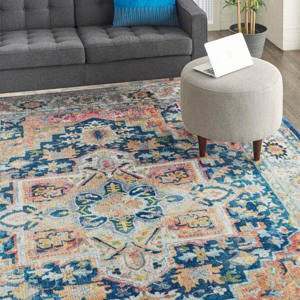 Nourison Global Vintage Center Medallion Indoor Area Rug Blue/Multicolor 7'10" x 9'10"
