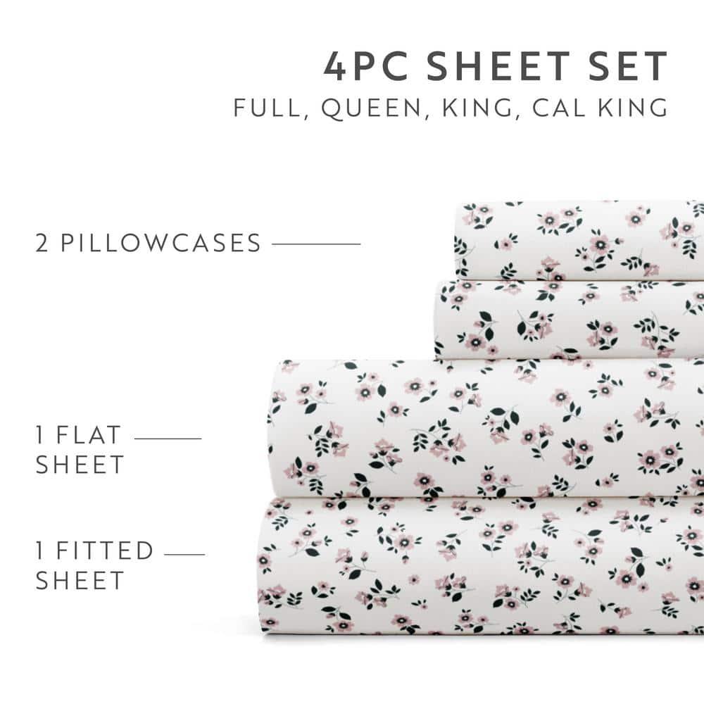4 Piece Sheet Set Patterned Microfiber Ultra Soft Bedding in Floral Dream