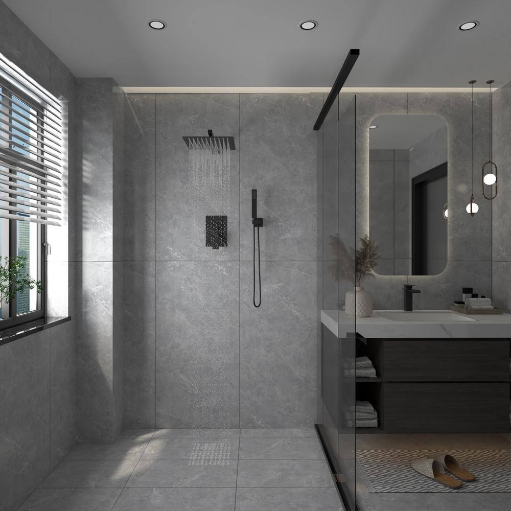Single Handle 2-Spray Square High Pressure Shower Faucet with 16" Shower Head