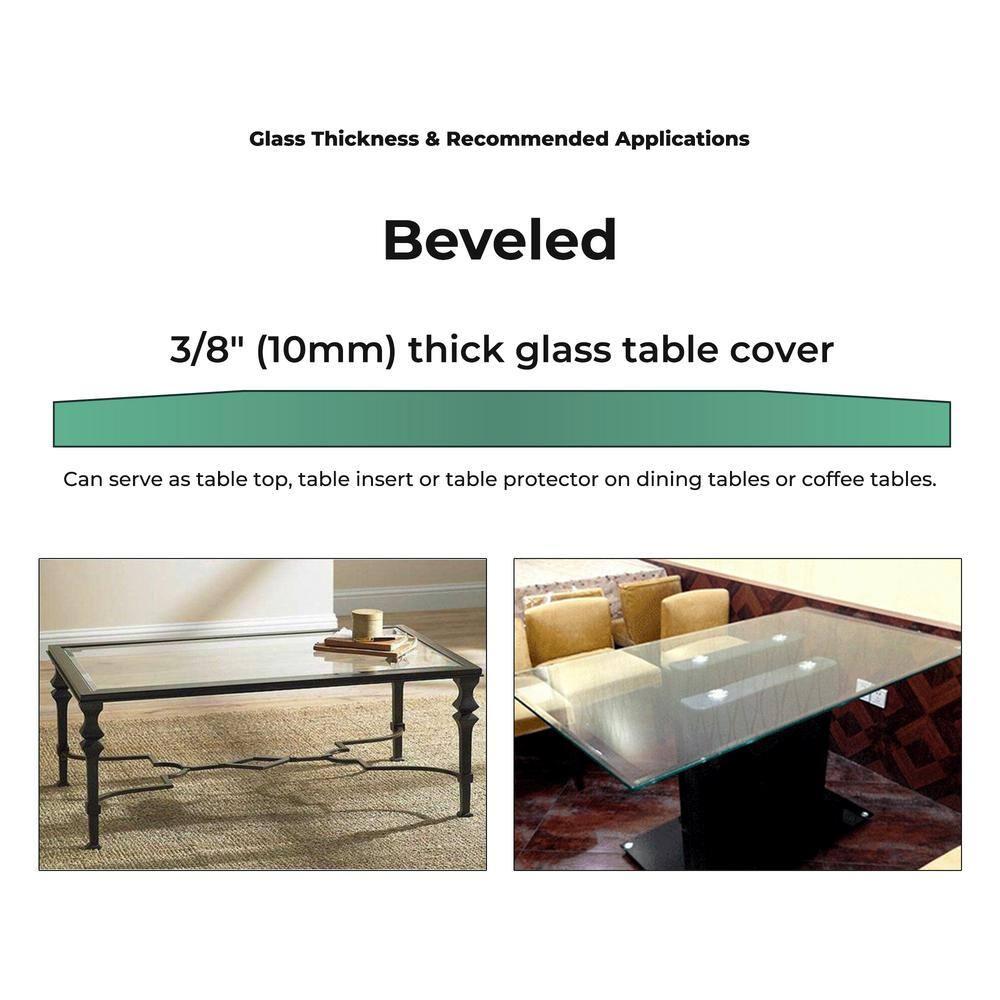 24 x 36 Inch Rectangle Glass Table Top 3/8 Inch Thick Clear Tempered Glass With Bevel Edge Polished Radius Corners
