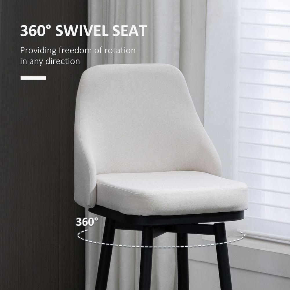 HOMCOM Extra Tall Bar Stools Set of 2, Modern 360° Swivel Barstools, Dining Room Chairs with Steel Legs and Footrest