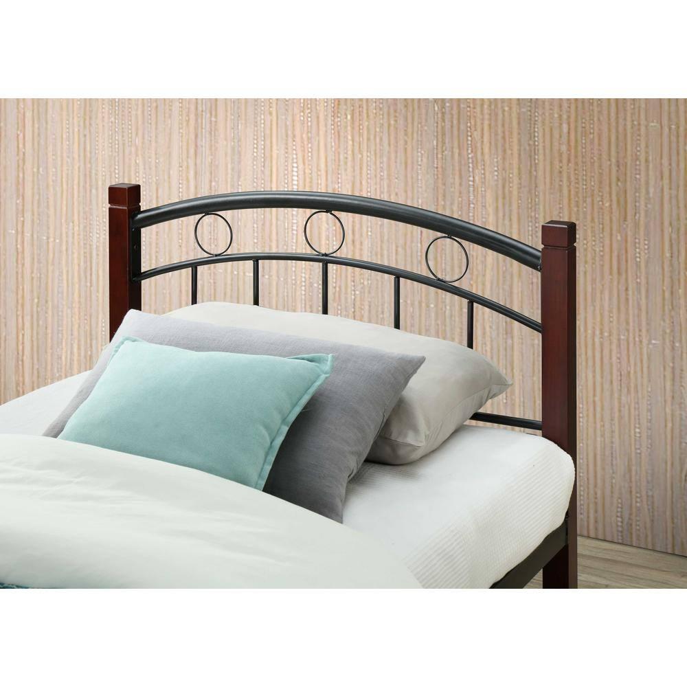 Complete Full Metal Bed with Headboard, Footboard and Mahogany Wood Posts