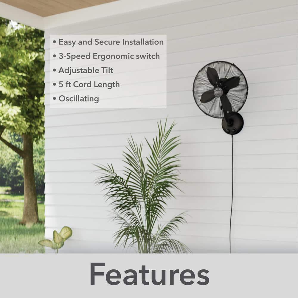 HUNTER - 97318 - Oscillating Wall Mounted Fan 16 inch 3 speeds Classic W16