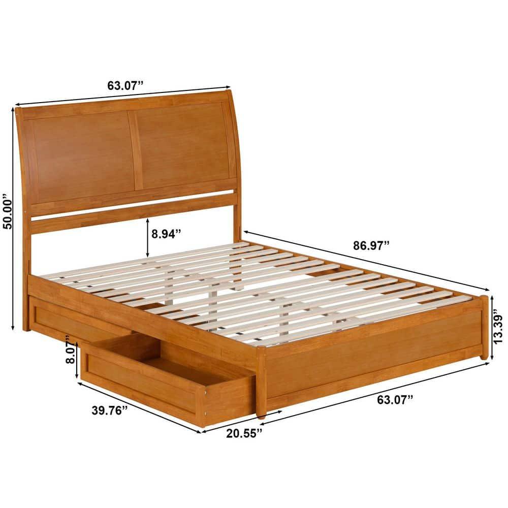 AFI, Andorra Queen Platform Bed with Panel Footboard and Storage Drawers, Light Toffee