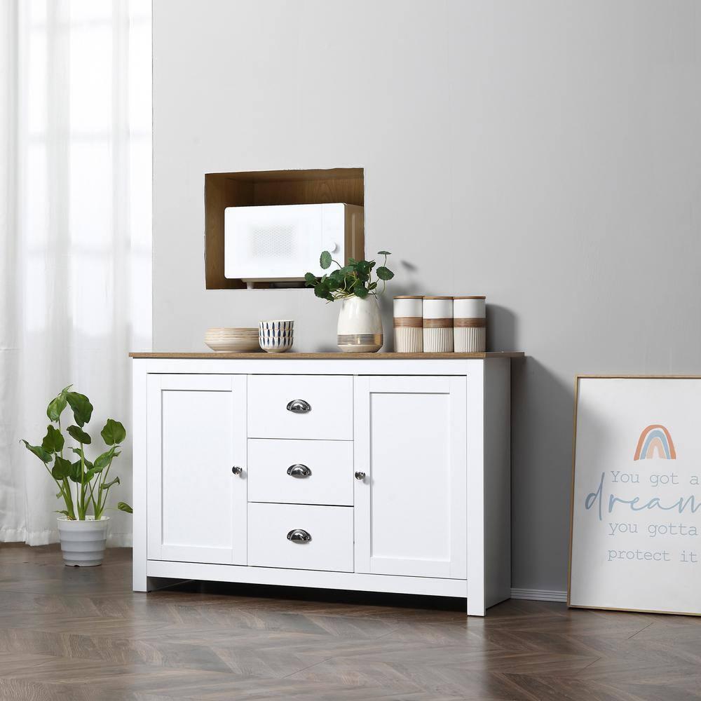 HOMCOM Kitchen Sideboard with Adjustable Shelves, Dining Buffet Cabinet with 3 Storage Drawers, White