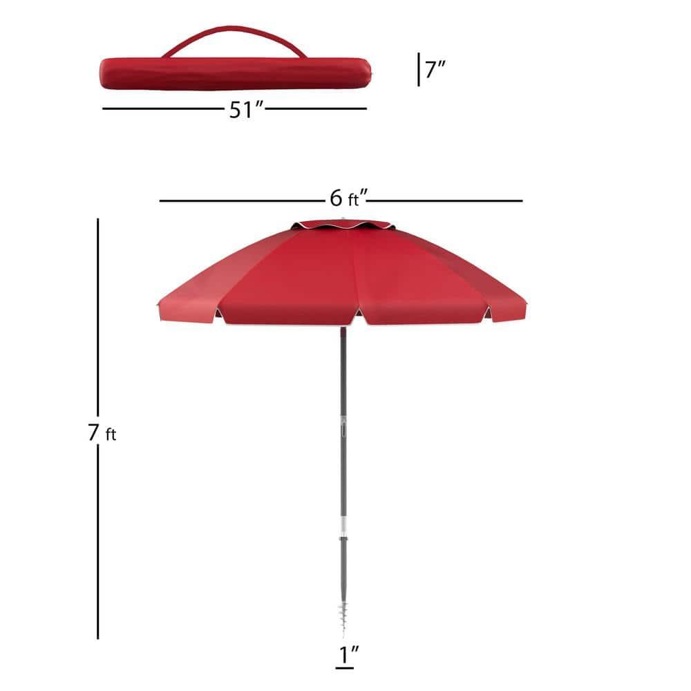 Beach Umbrella with 360 deg Tilt- Portable Outdoor Sun Shade Canopy with UV Protection - 7 ft. - Red
