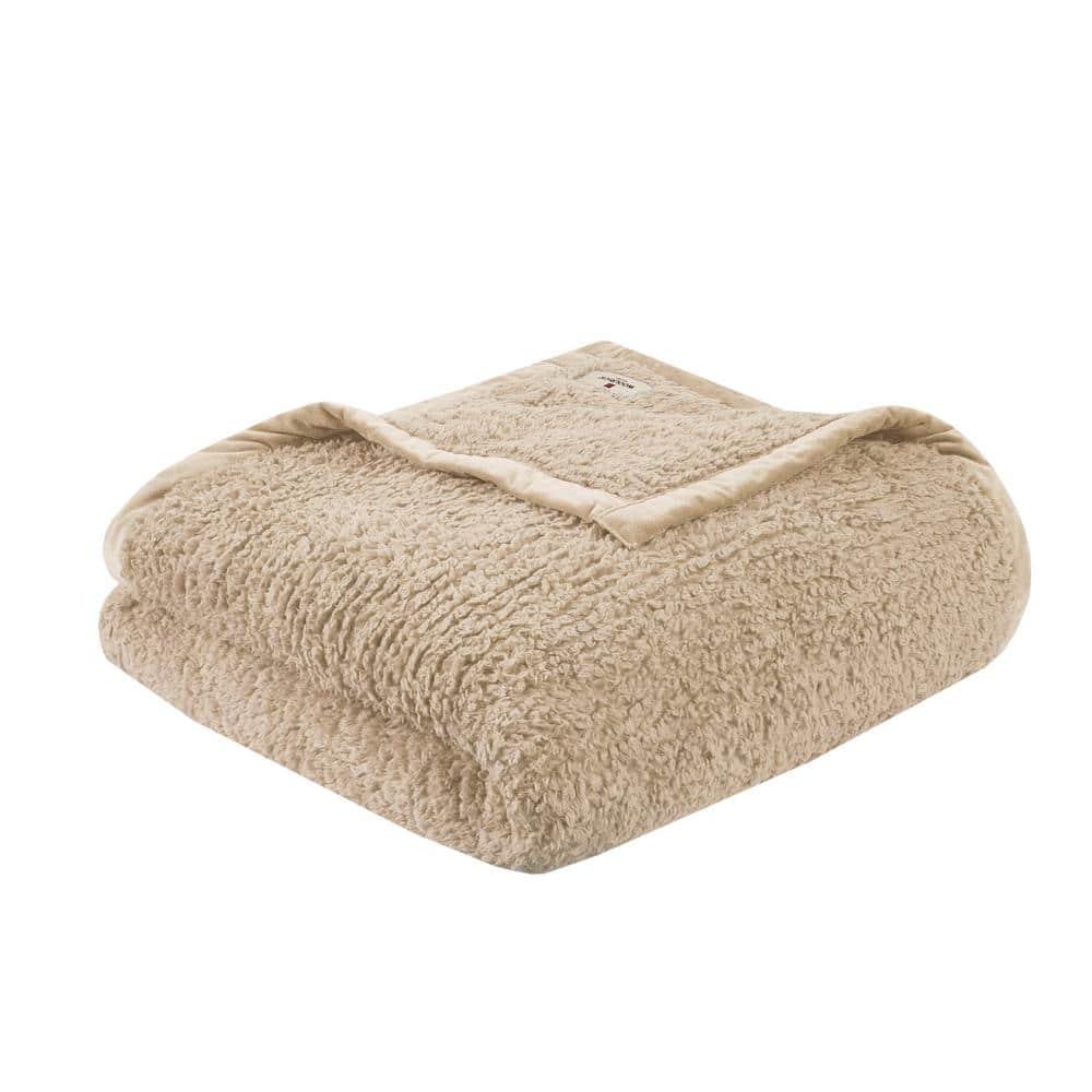 Full/Queen Burlington Berber Bed Blanket Tan: Woolrich, Velvet Texture, Machine Washable, OEKO-TEX Certified