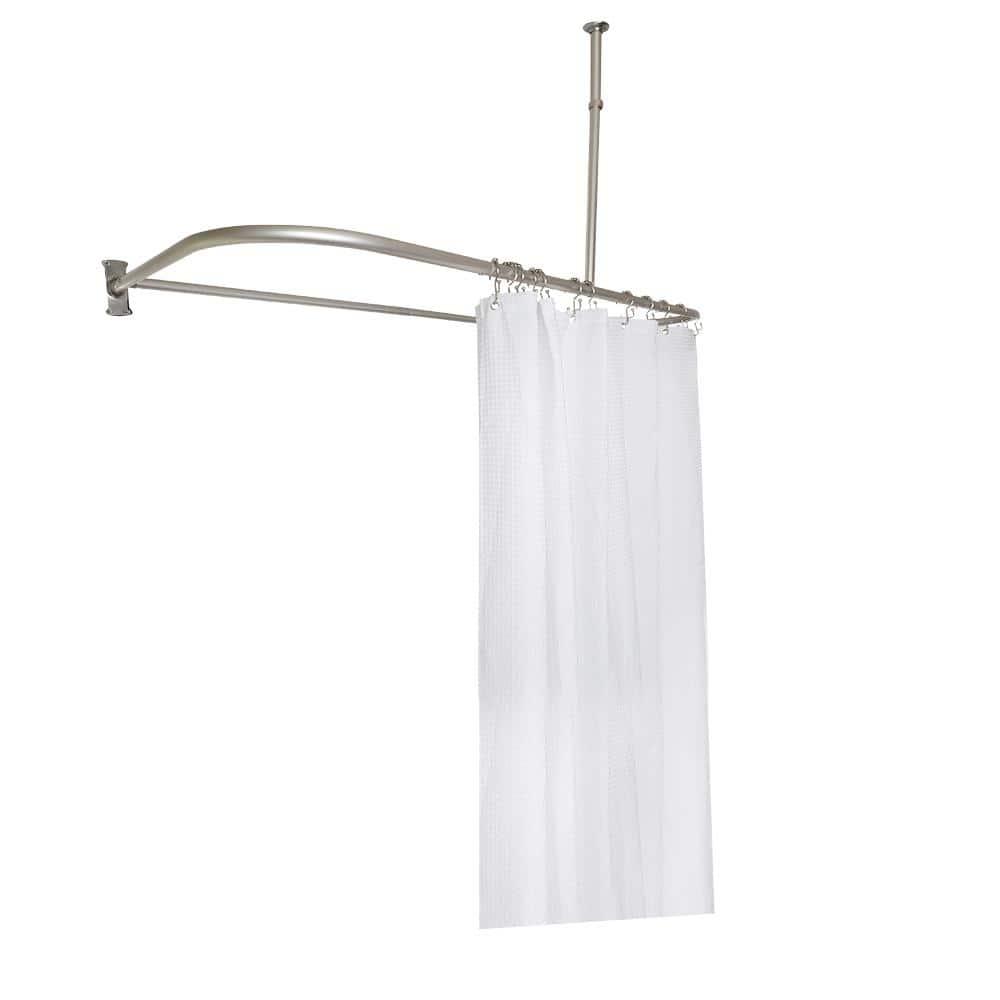 Utopia Alley Durable Rustproof Aluminium Crafted Shower Rod With Ceiling Support for Freestanding Tubs and Bathtubs, D Shape Curved Shower Rod, 60" Large Size by 25", Brushed Nickel