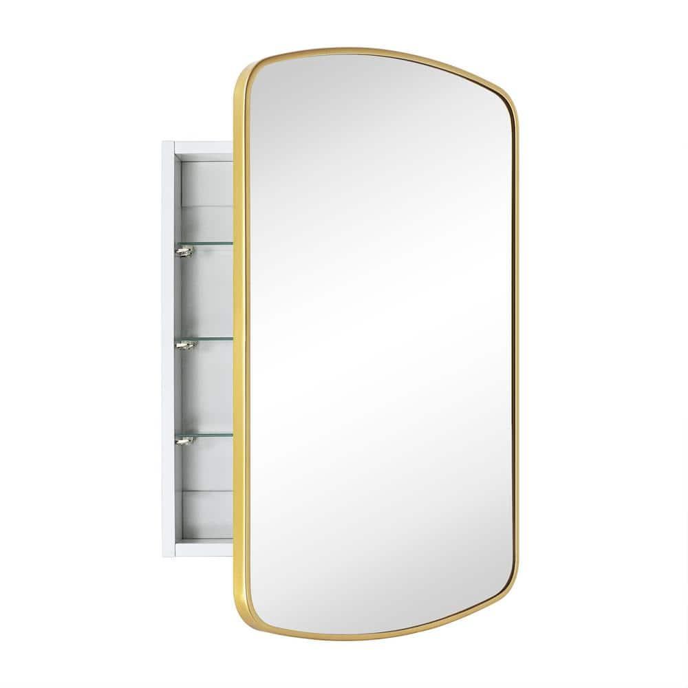 TEHOME 18 in. W x 27 in. H Arched Recessed and Surface Mount Metal Framed Bathroom Medicine Cabinet with Mirror in Brushed Gold