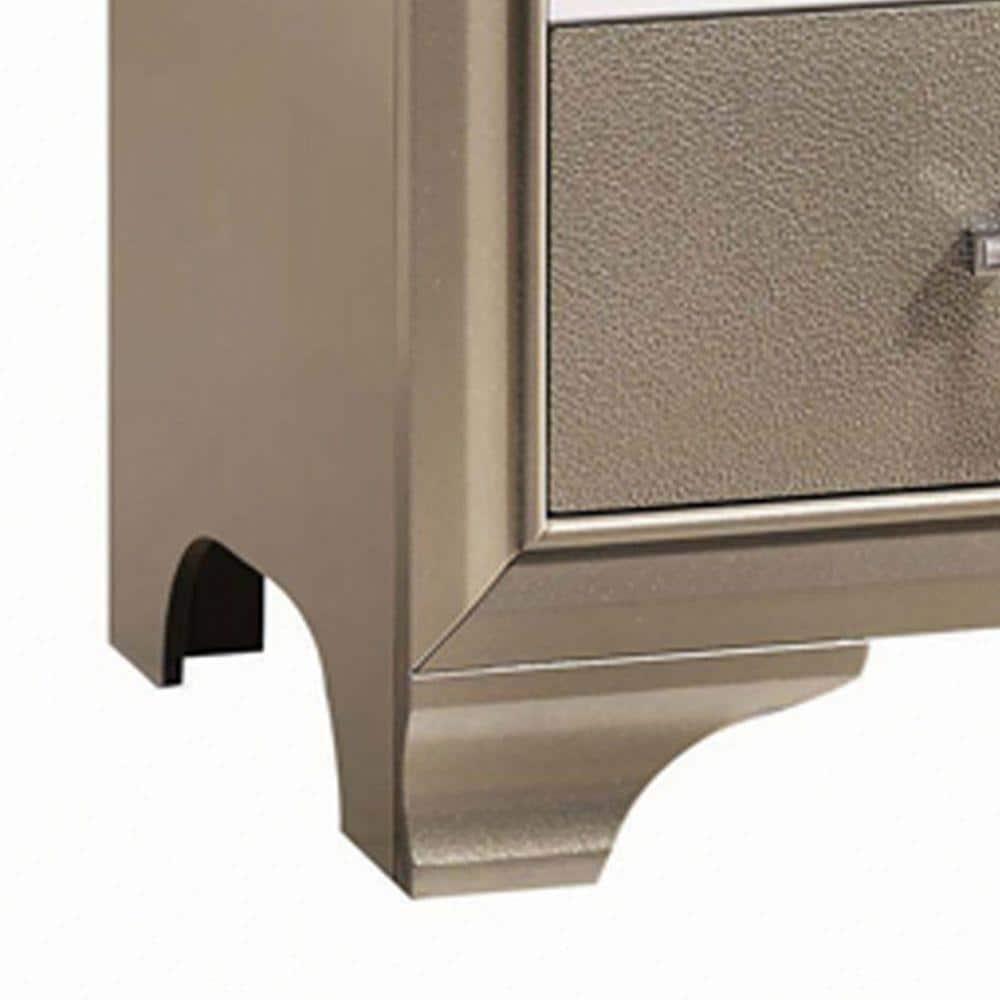 Benjara 2 Drawers Contemporary Nightstand with Mirror Accents and Metal Pull,Silver
