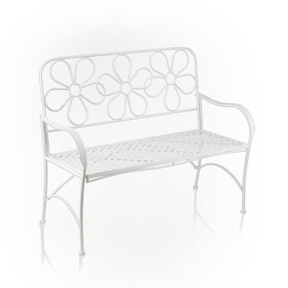 36" x 45" Daisy Metal Garden Bench White - Alpine Corporation